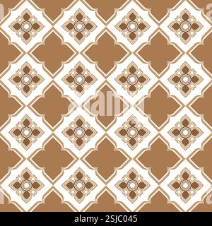 Ein weiches rustikales Tribal-Muster in Pastellbraun mit aztekischen Erdmotiven und geometrischen Formen. Dieses nahtlose Design sorgt für ein Bohème- und Vintage-Design Stockfoto