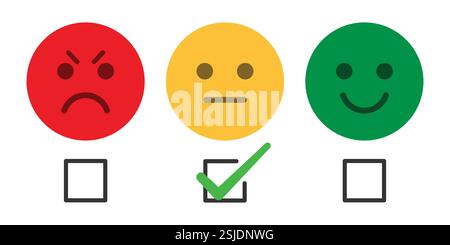 Emoji-Bewertungssymbol, Feedback Verbraucher- oder Kundenbewertung, Kontrollkästchen Emoji-Set, Kundenfeedback. Vektorabbildung. Stock Vektor