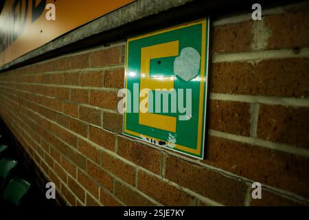 Norwich, Großbritannien. Februar 2025. Eine detaillierte Ansicht der Carrow Road vor dem Sky Bet Championship Match Norwich City gegen Preston North End an der Carrow Road, Norwich, Vereinigtes Königreich, 11. Februar 2025 (Foto: Izzy Poles/News Images) in Norwich, Vereinigtes Königreich am 11. Februar 2025. (Foto: Izzy Poles/News Images/SIPA USA) Credit: SIPA USA/Alamy Live News Stockfoto