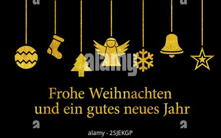 Goldene Weihnachtsdekoration - frohe Weihnachten und ein frohes neues Jahr Stockfoto