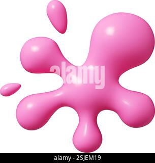 Pinke flüssige, abstrakte 3D-Form mit glatten, geschwungenen Kanten und verstreuten Tropfen. Vektorentwurzelement Stock Vektor