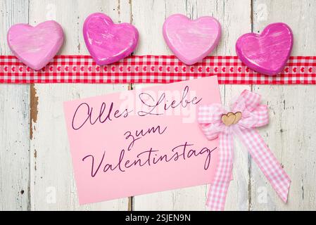 Pinke Karte - alles Liebe zum Valentinstag Stockfoto