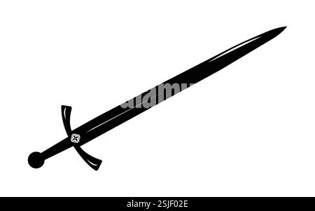 Schwert Silhouette Vektor Illustration Schwarzer mittelalterlicher Schwert Silhouette Vektor isoliert auf weißem Hintergrund Stock Vektor