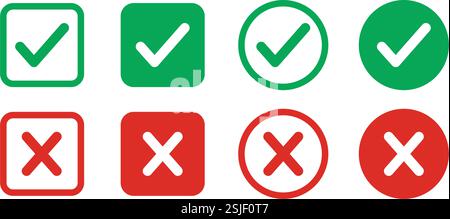 Grüne Häkchen und rote X-Markierungen Stock Vektor