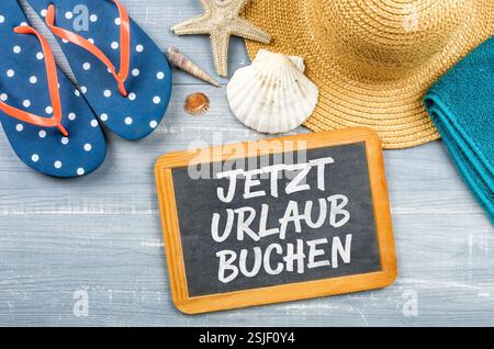 Buchen Sie jetzt Ihren Urlaub Stockfoto