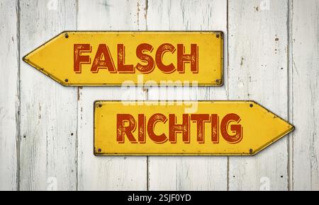 Wegweiser - falsch oder richtig Stockfoto