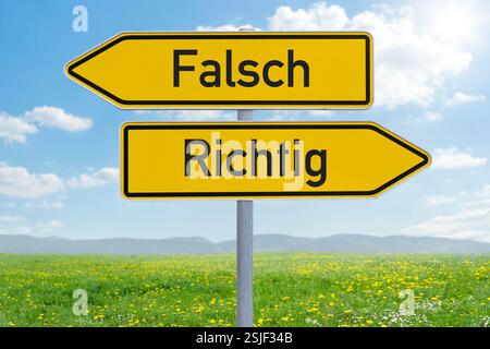 Pfeilschild - falsch oder richtig Stockfoto