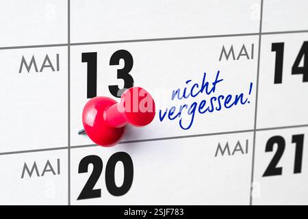 Wandkalender - 13. Mai Stockfoto