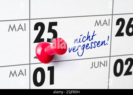 Wandkalender - 25. Mai Stockfoto