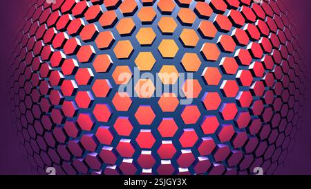 Geometrischer 3D-Hintergrund aus roten Sechsecken, 3D-Abbildung Stockfoto