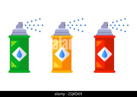 Satz farbiger Sprühdosen Sprühfarbe. Lackieren Sie mit Lack. Stock Vektor