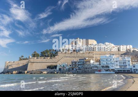 Spanien, Peniscola, Altstadt, Burg, Meer, Strand, Halbinsel Stockfoto