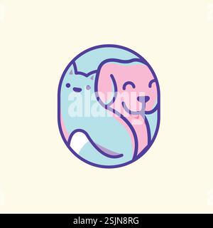 Süße Katze und Hund, die sich umarmen Stock Vektor