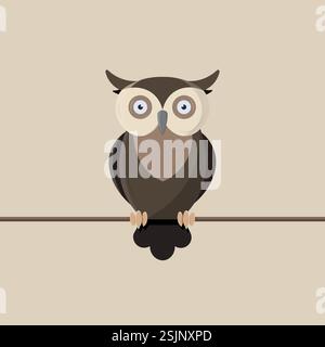 Eine braune Eule sitzt auf einem braunen Zweig mit weißem Gesicht und braunem Schwanz Stock Vektor
