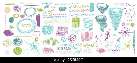 Graffiti Doodle Punk and Shapes Kollektion. Handgezeichnete abstrakte Kritzeleien und Kritzeleien, kreative verschiedene Formen, Bleistiftsymbole. Scribbles Stock Vektor