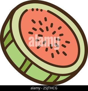 Wassermelonen-Schicht-Vektor-Kritzelillustration und Grafik. Teil der Fruchtscheiben-Kategorie. Stock Vektor