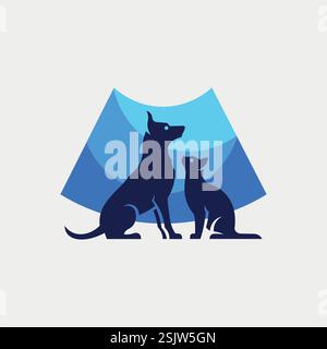 Vektorillustration des niedlichen Katzen- und Hundeflogos Stock Vektor