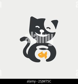 Vektorillustration von Katze und Fisch Stock Vektor