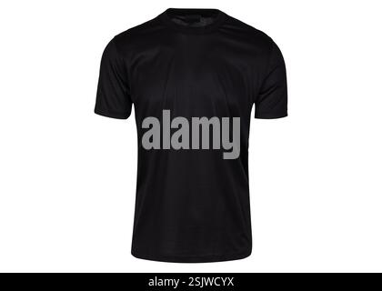 Einfarbiges schwarzes T-Shirt auf weißem Hintergrund Stockfoto