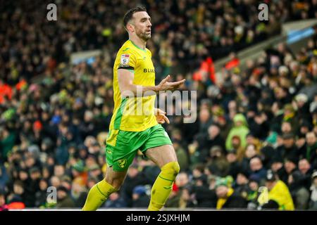 Norwich, Großbritannien. Februar 2025. Shane Duffy von Norwich City reagiert beim Sky Bet Championship Match Norwich City gegen Preston North End in der Carrow Road, Norwich, Vereinigtes Königreich, 11. Februar 2025 (Foto: Izzy Poles/News Images) in Norwich, Vereinigtes Königreich am 11. Februar 2025. (Foto: Izzy Poles/News Images/SIPA USA) Credit: SIPA USA/Alamy Live News Stockfoto