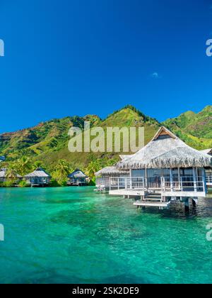 Über Wasser bungalows in Moorea, Französisch Polynesien Stockfoto
