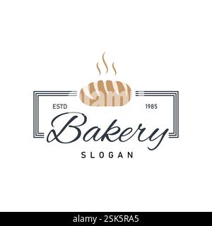 Bäckerei Abzeichen Stempel Logo Vektor Illustration, Backen Emblem für Retro Vintage Stil gebackene Lebensmittel Vorlage, mit Weizenbrot Stock Vektor