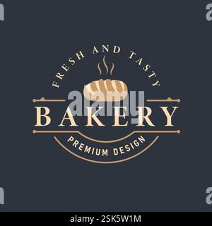 Bäckerei Abzeichen Stempel Logo Vektor Illustration, Backen Emblem für Retro Vintage Stil gebackene Lebensmittel Vorlage, mit Weizenbrot Stock Vektor