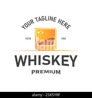 Whiskey-Logo und Getränkeetikett mit klassischer Vintage-Retro-Verzierung, die einen eleganten Premium-Look als exklusive Vorlage präsentieren. Stock Vektor