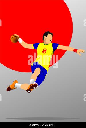 Handballspieler-Silhouette. 3D-Farbvektor handgezeichnete Illustration Stock Vektor