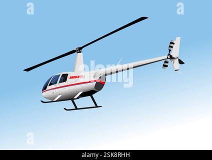 Ambulanzhubschrauber in der Luft. Vektor-3D-Illustration. Handgezeichnete Abbildung Stock Vektor