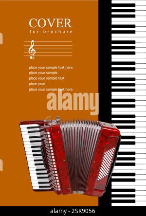 Cover mit Musikinstrumenten Bild. Akk0rdion. Handgezeichnete 3D-Vektor-Illustration Stock Vektor