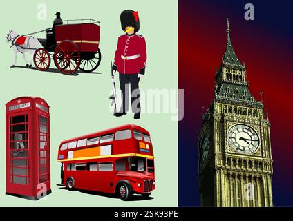 Wenige Bilder von London. Vektor 3D handgezeichnete Illustration Stock Vektor
