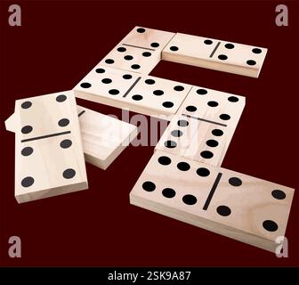 Dominosteine. Wenige Dominosteine mit unterschiedlicher Punktzahl. Spiel, Symbol des Glücks. Farbvektor handgezeichnete Illustration. Stock Vektor