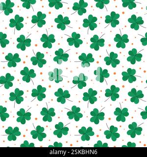 Nahtloser Hintergrund des Shamrocks-Musters. St. Patricks Day Muster mit Kleeblättern. St. Patrick, 17. März, wiederkehrende Feiertage im Hintergrund. Flach Stock Vektor