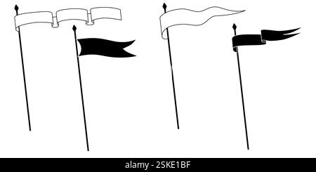 Retro-Wimpel-Flaggen, Banner-Anhänger und winkende leere Schilder auf Fahnenmasten, Vektorsymbol. Sportcamp oder Universität und Varsity Royal Club Wimpelfahnen Stock Vektor