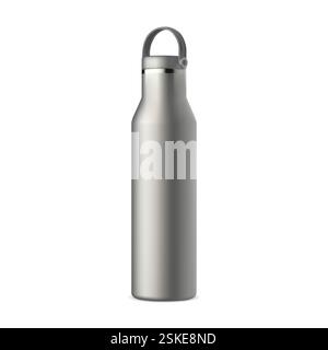 Thermoflasche aus Edelstahl. Metall Wasser Reise Thermos Modell. thermoflasche für heißen Tee. Realistische, wiederverwendbare Thermobehälter-Vorlage. Ausg Stock Vektor