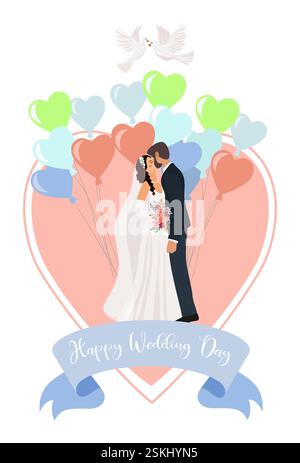 Braut und Bräutigam küssen Stock Vektor