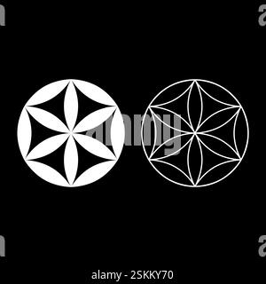 Blume des Lebens Heilige Geometrie Set Symbol weiß Farbe Vektor Illustration Bild einfache Vollfüllung Kontur Linie dünn flach Stil Stock Vektor