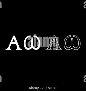 Alpha Omega Symbole Griechisch singt Set Symbol weiß Farbe Vektor Illustration Bild einfache Vollfüllung Kontur Linie dünn flach Stil Stock Vektor