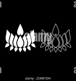 Ayyavazhi Lotus Tragen Naman Symbol Set Symbol weiß Farbe Vektor Illustration Bild einfache Vollfüllung Umrisslinie dünne flache Art Stock Vektor