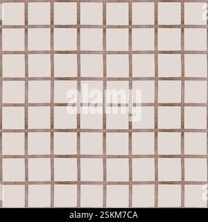 Nahtloses Karomuster Mit Aquarellmuster. Handgemalter beiger karierter Gitterhintergrund für Textildesign oder Geschenkpapier. Geometrische Beziehung für Hintergrundbilder. Stockfoto