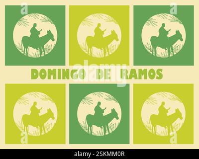 Palmensonntag. Karwoche. Silhouette von Jesus Christus, der auf einem Esel sitzt. Stock Vektor