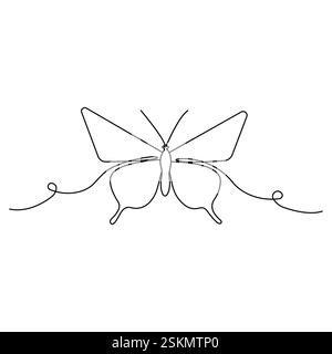 Schmetterling durchgehende einzeilige Kunstzeichnung mit schwarz-weißem Hintergrund Stock Vektor