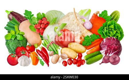 Verschiedene frische Gemüsesorten, isoliert auf weißem Hintergrund Stockfoto