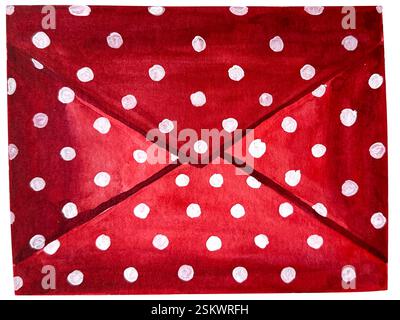 Aquarell-Clipart für valentinskurve. Rote Post mit Punktabbildung. Romantische Elemente für festliche Liebesdekoration. Mit weißen Punkten verzierte Umschläge. Stockfoto