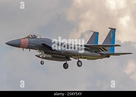 US-Luftwaffe McDonnell Douglas F-15C Eagle Heritage 494th Black Panthers, die dem 48th Fighter Wing, RAF Lakenheath, Suffolk, Großbritannien, zugeordnet sind Stockfoto