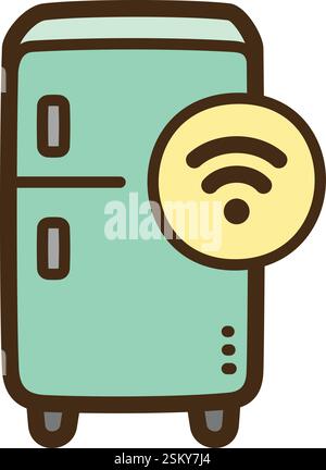 Kühlschrank Vektor Kritzelillustration und Grafik. Teil der Kategorie Heimautomatisierung. Stock Vektor