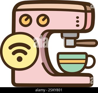 Kaffeemaschine Vektor-Kritzelillustration und Grafik. Teil der Kategorie Heimautomatisierung. Stock Vektor