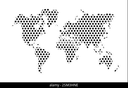 Fußball Karte Welt. World Map Weltfußball. Fußball-Design. Soccerball spielen. Weltweiter Globus isoliert auf weißem Hintergrund. Sportspiel. Planet Stock Vektor