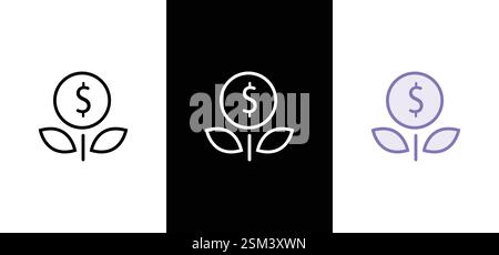 Symbolgruppe „Investition“. Anleger, Investmentfonds, Vermögenswerte, Risikomanagement, Wirtschaft, Symbole für finanziellen Gewinn, Zinsen und Aktien. Stock Vektor